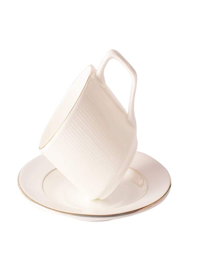 Saaikee طقم أكواب شاي وقهوة سايكي مع صحون، 12 كوبًا، مصنوع من الخزف الصيني الفاخر، بنقشة خطوط بيضاء، سعة 200 مل، آمن للاستخدام في الميكروويف، أدوات مائدة فاخرة لتزيين طاولة الطعام والمطبخ - Image 1